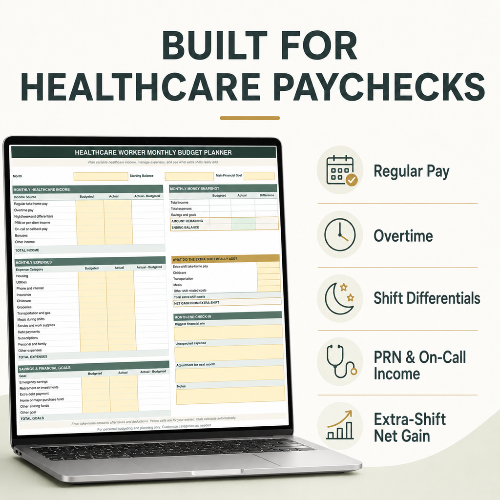 Healthcare Worker Monthly Budget Planner | Editable Excel Spreadsheet