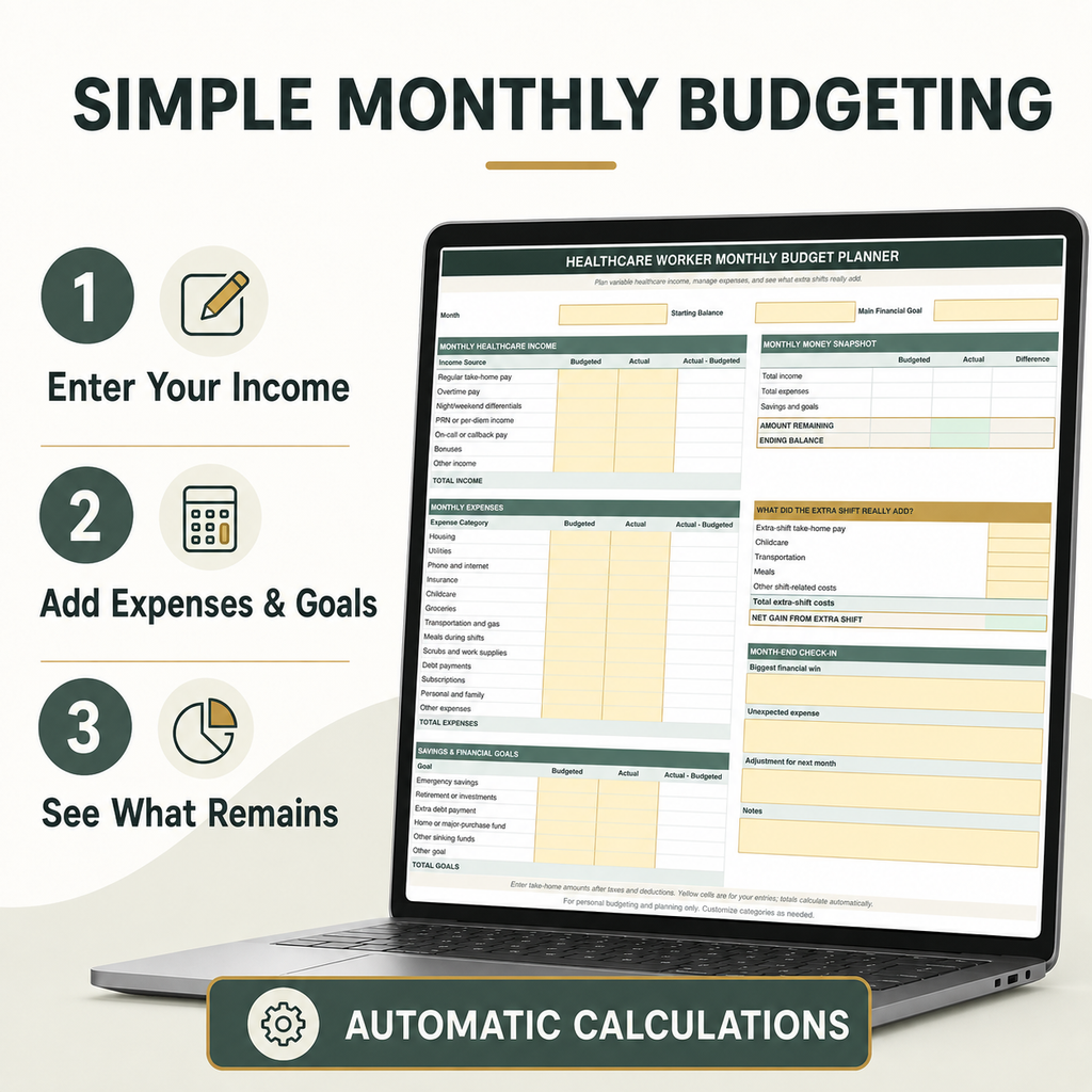 Healthcare Worker Monthly Budget Planner | Editable Excel Spreadsheet